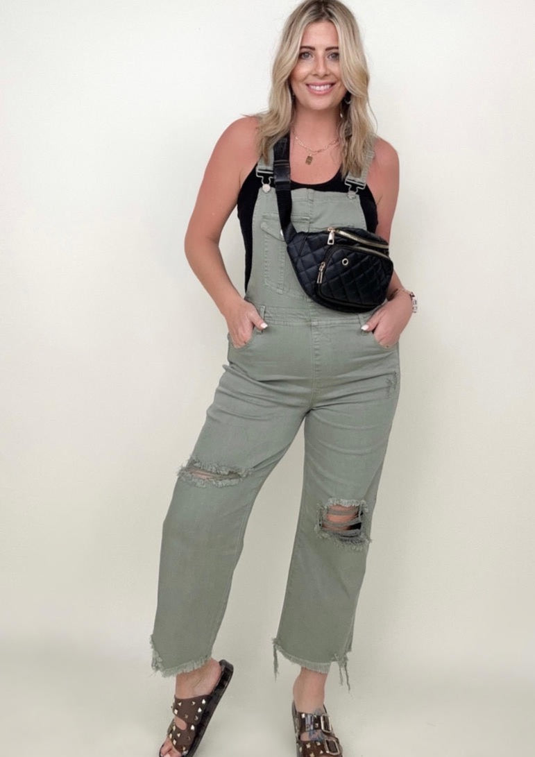 The Noelle Risen High Rise Distressed Straight Overalls