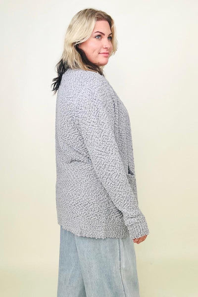 Zenana Long Sleeve Popcorn Sweater Cardigan with Pockets