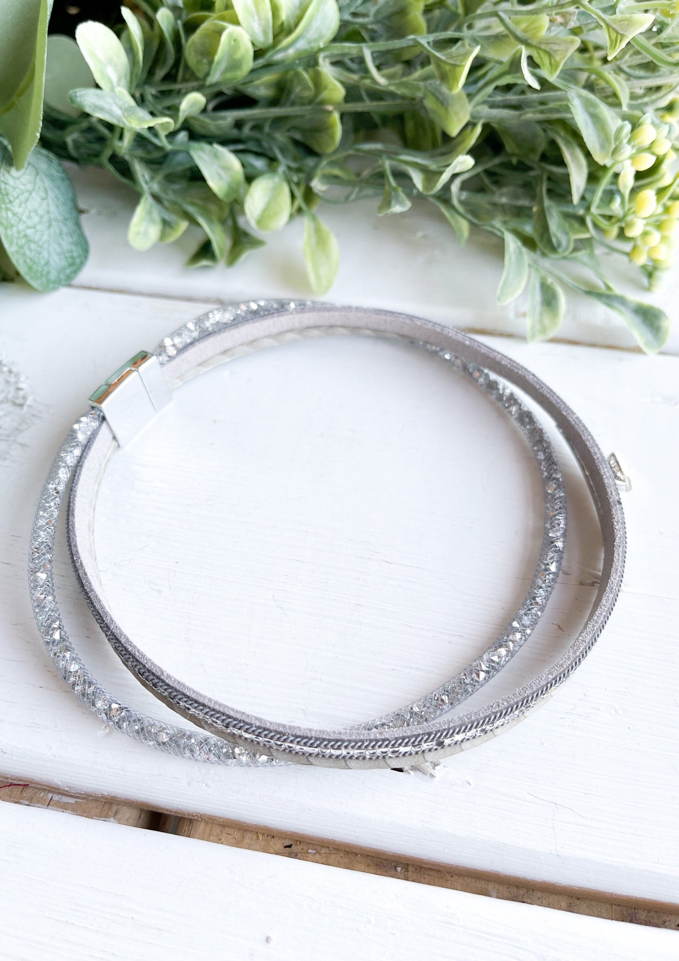 Disco Double Wrap Bracelet With Grey Crystals