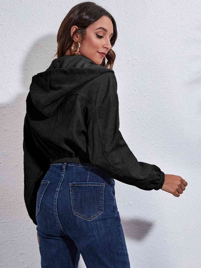 Clarissa Drawstring Hooded Zip Up Jacket with Pockets