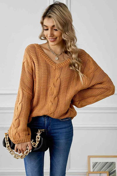 Marissa Cable Knit V-Neck Sweater