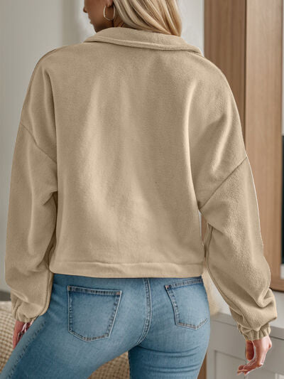 Half Zip Collared Neck Long Sleeve Sweatshirt
