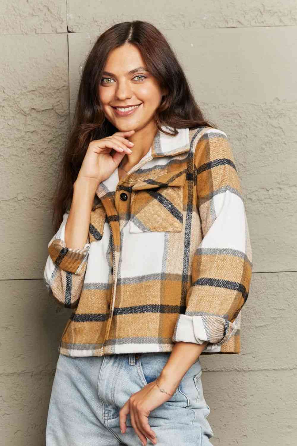 Double Take Plaid Jacket