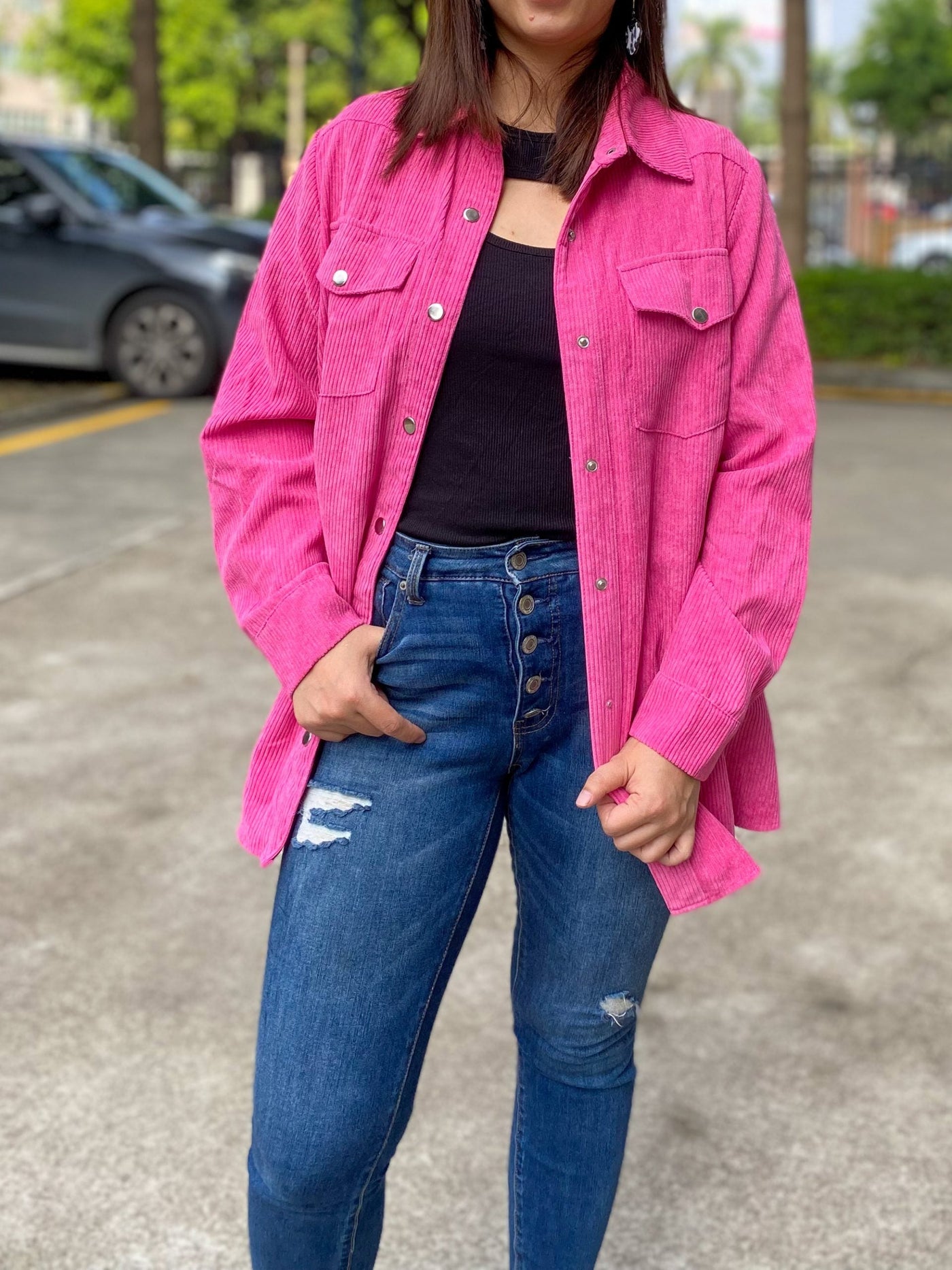 PREORDER: Avery Corduroy Jacket in Hot Pink