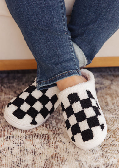 black and white checkered slippers