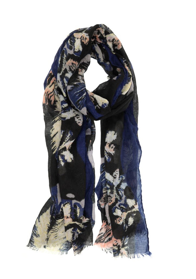 Navy Feathery Bloom Scarf