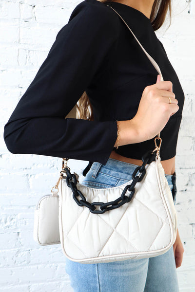 Quilted Hobo Bag w/Chain