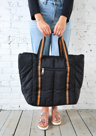 Large Quilted Nylon Tote - Black