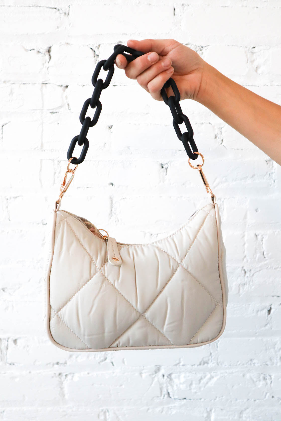 Quilted Hobo Bag w/Chain