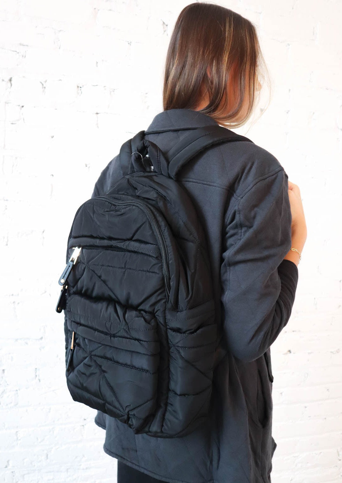 Quilted Nylon Backpack - Black