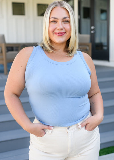 Just One More Ribbed Tank in Light Blue