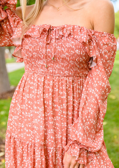 Now Is Your Chance Floral Midi Dress In Rust