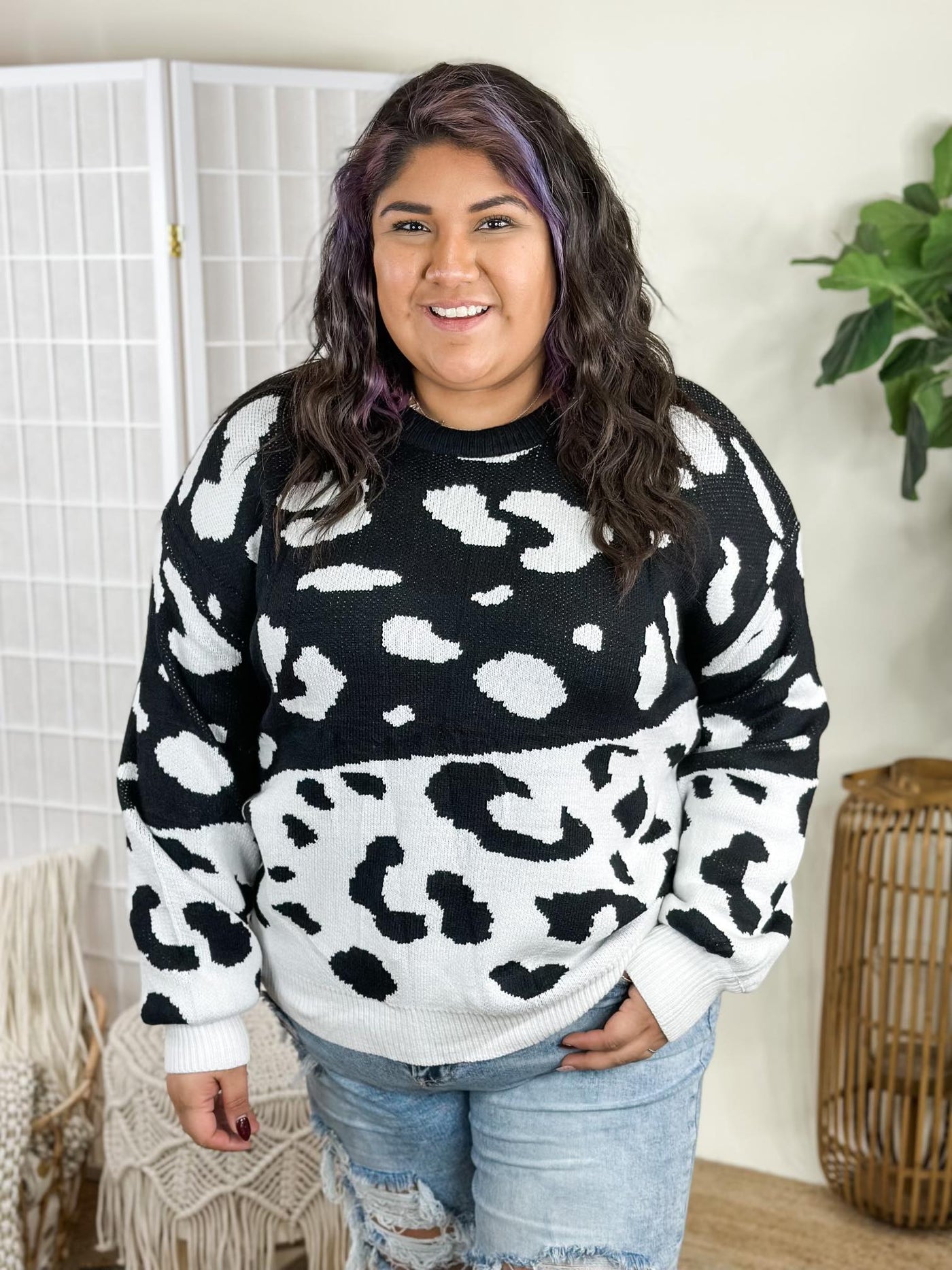 PREORDER: Leopard Block Sweater in Black