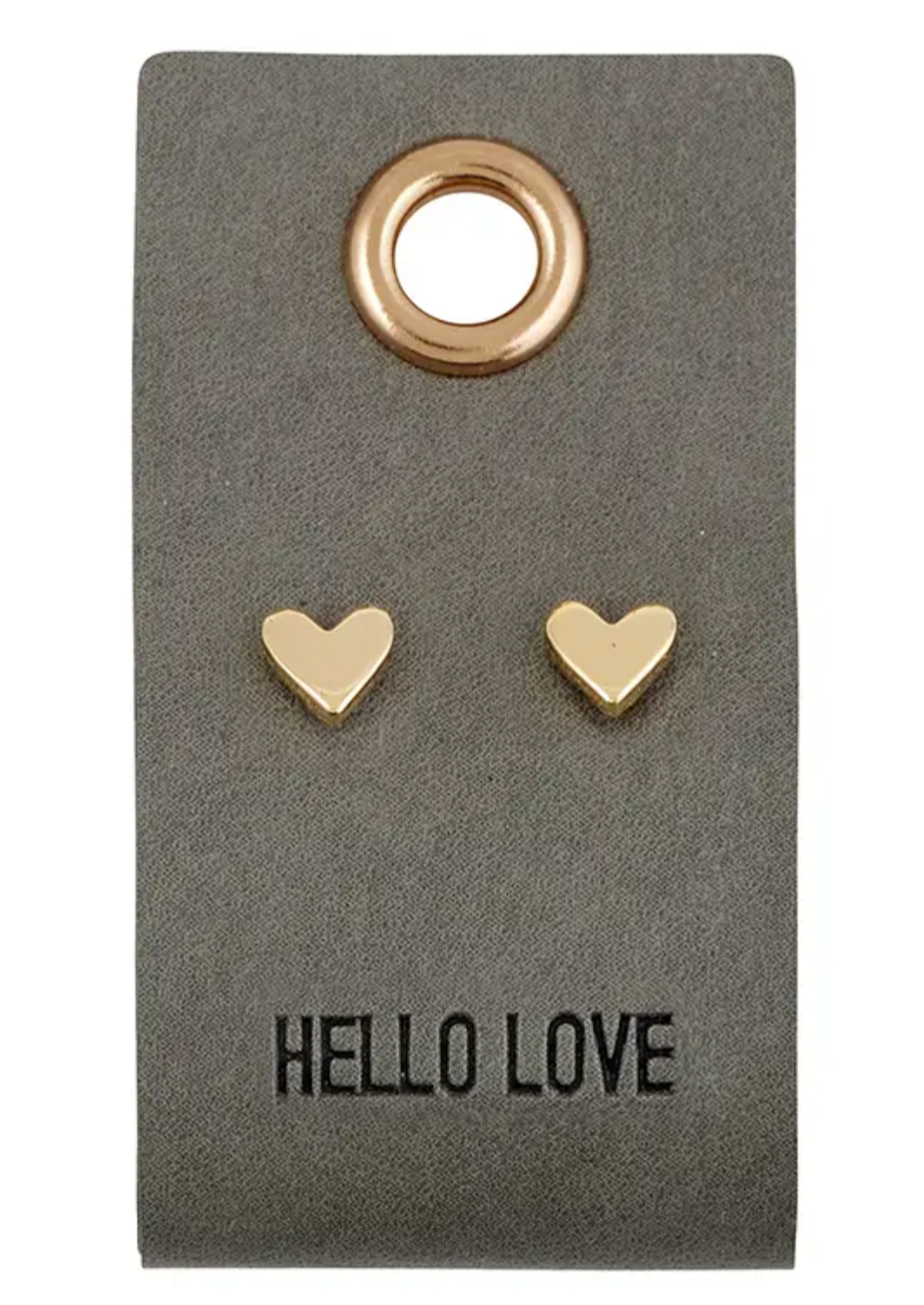 Heart Earrings with Leather Tag