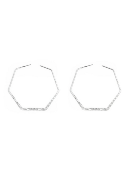 Hammered Hexagon Hoop Earrings