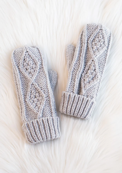 Light Grey Cable Knit Mittens