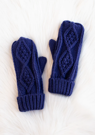 Royal Blue Cable Knit Mittens