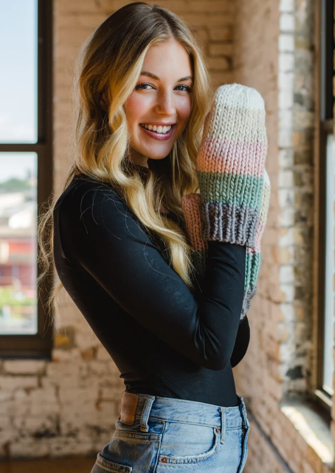 Striped Multicolored Knit Mittens