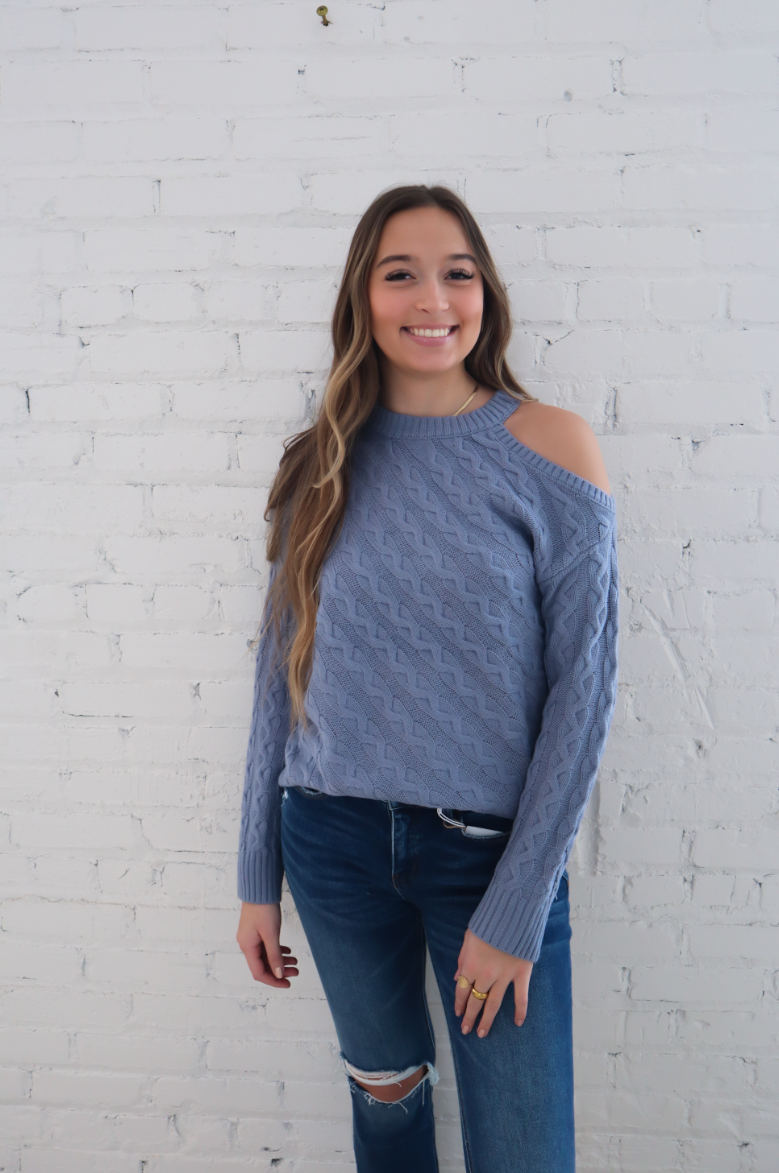 Maria Cable Knit Sweater - Dusty Blue