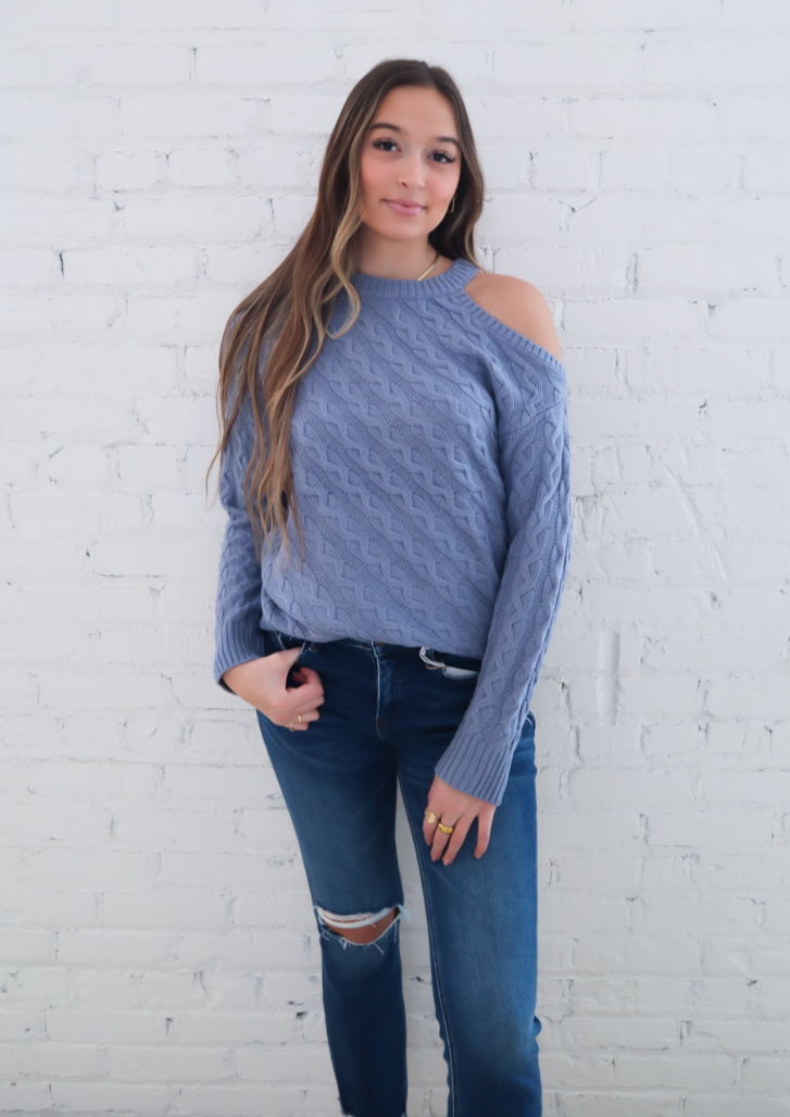 Maria Cable Knit Sweater - Dusty Blue