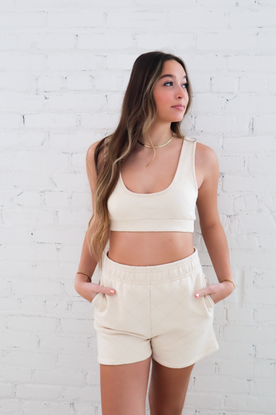 Quilted High-Waisted Mini Lounge Shorts