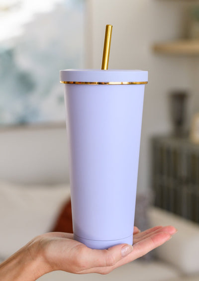 Purple and gold drinking tumbler