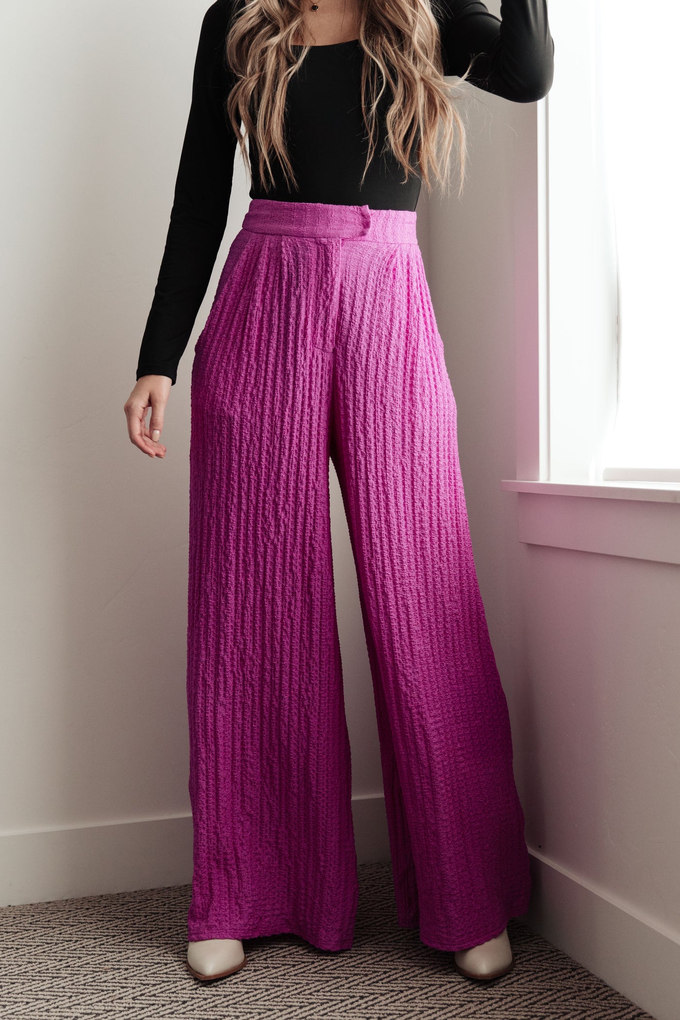 Wide Leg Pink Pleated Pants