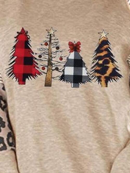 Christmas Tree Graphic Striped Long Sleeve Sweatshirt