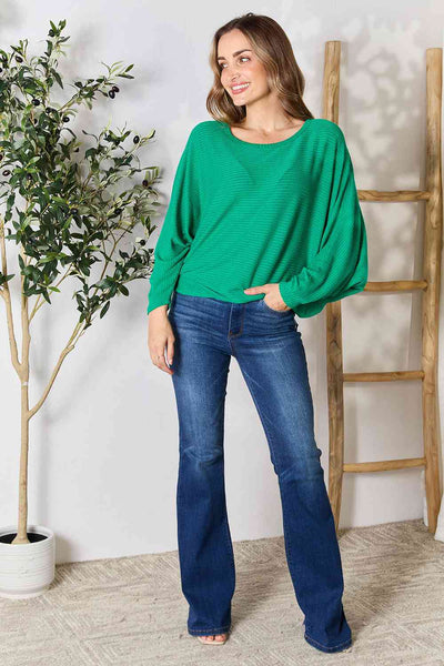 Holiday Green Batwing Sleeve Blouse