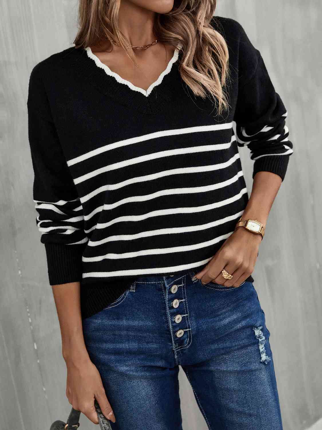 Malorie Striped V-Neck Sweater