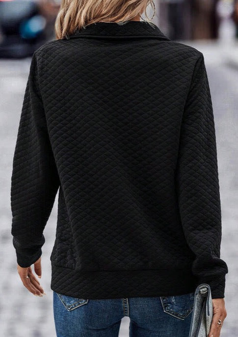 Half Zip Collar Solid Color Long Sleeve Sweatshirt