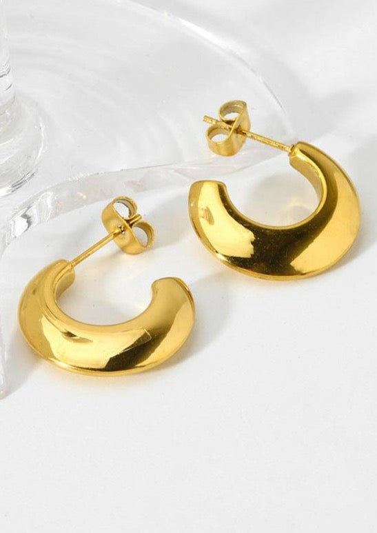 16K Gold Plated C-Shaped Stud Earrings (With Box)
