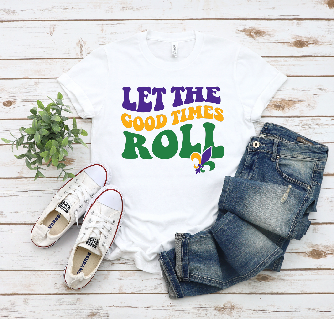 PREORDER: Let the Good Times Roll Crew Neck Tee in White