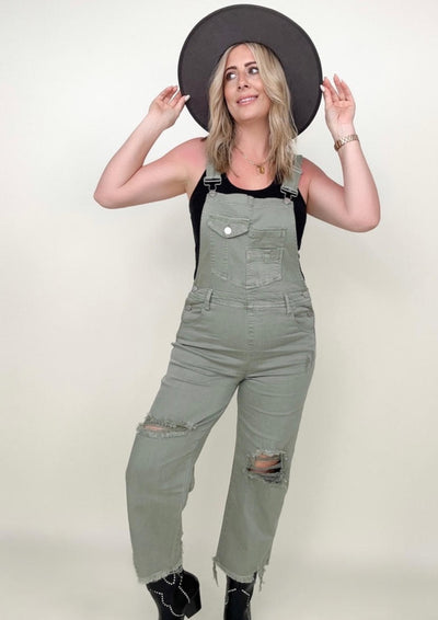 The Noelle Risen High Rise Distressed Straight Overalls